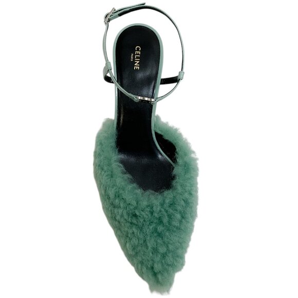 Celine Winter Green Shearling and Lambskin Strap Pump 50 - Picture 4 of 8